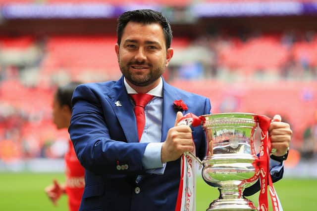 Pedro Martinez Losa manager won the SSE Women's FA Cup in 2016. (Photo by Ben Hoskins/Getty Images)