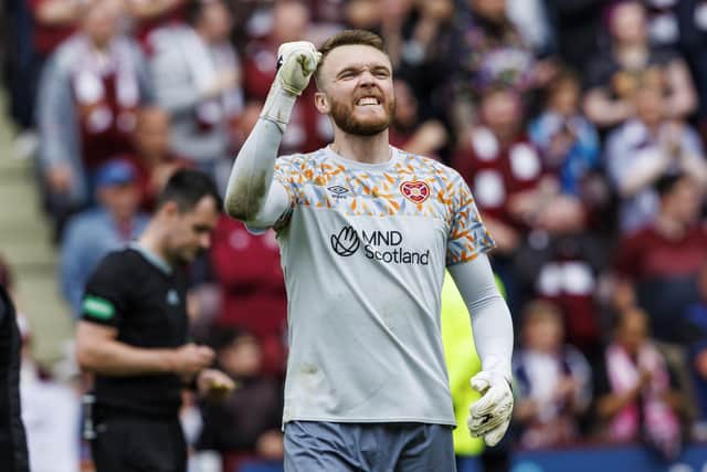 Zander Clark made some key saves as Hearts drew 1-1 with Hibs to secure fourth place in the league.