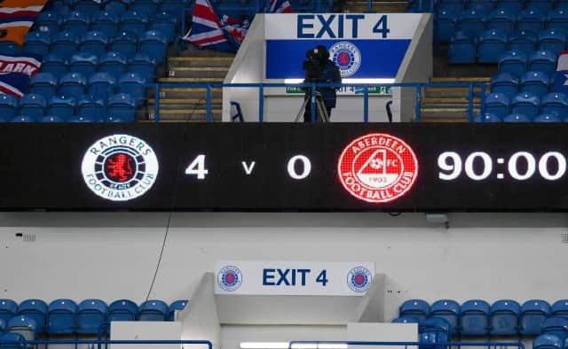 The scoreboard at full time during the Scottish Premiership match between Rangers and Aberdeen at Ibrox on November 22, 2020 (Photo by Craig Foy / SNS Group)