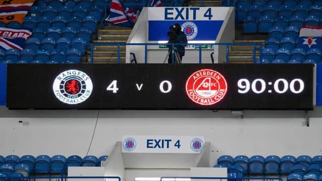 The scoreboard at full time during the Scottish Premiership match between Rangers and Aberdeen at Ibrox on November 22, 2020  (Photo by Craig Foy / SNS Group)