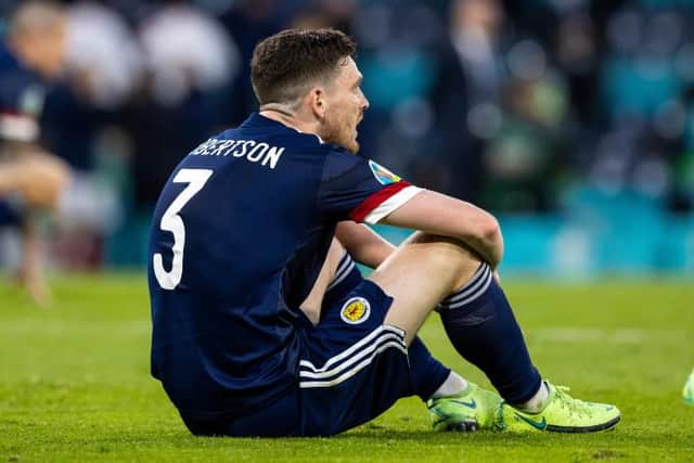 Scotland captain Andy Robertson's despair is clear to see at the final whistle after the 3-1 defeat by Croatia at Hampden. (Photo by Craig Williamson / SNS Group)