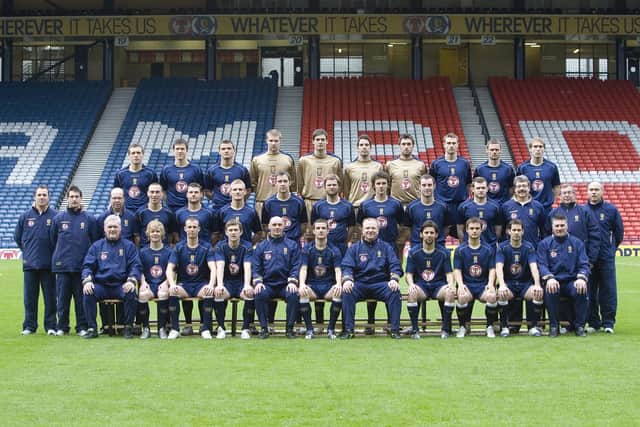 MacLean (middle row, third from the right) as part of Alex McLeish's Scotland set up. Picture: SNS