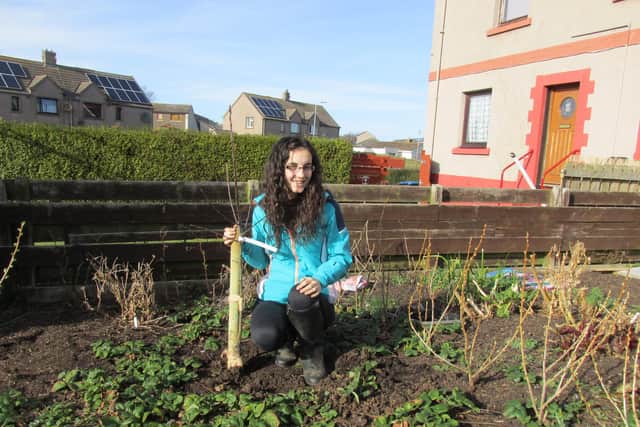Eyemouth volunteer Rachel Parker - seen here planting a fruit tree as part of a joint project with Berwickshire Housing Association - has been involved with Abundant Borders since 2017