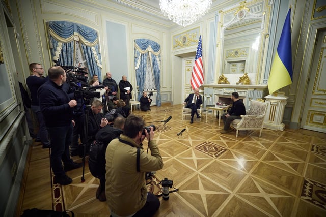 US President Joe Biden made a surprise trip to Kyiv on February 20, 2023, ahead of the first anniversary of Russia's invasion of Ukraine, AFP journalists saw. Biden met Ukrainian President Volodymyr Zelensky in the Ukrainian capital on his first visit to the country since the start of the conflict