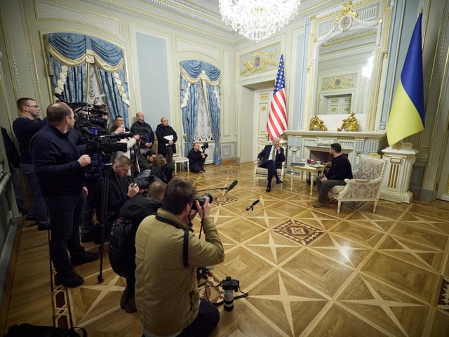 US President Joe Biden made a surprise trip to Kyiv on February 20, 2023, ahead of the first anniversary of Russia's invasion of Ukraine, AFP journalists saw. Biden met Ukrainian President Volodymyr Zelensky in the Ukrainian capital on his first visit to the country since the start of the conflict