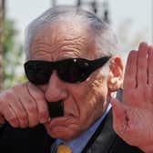 Mel Brooks, who co-wrote and directed Blazing Saddles, does a impersonation of Adolf Hitler whom he jokingly thanked for helping launch his career as a comedian (Picture: Mark Ralston/AFP via Getty Images)