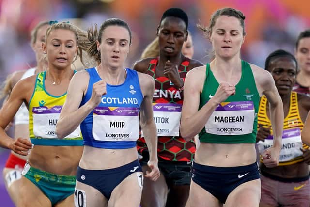 Scotland’s Laura Muir leads the Women’s 1500m Final on her way to winning golf at the Alexander Stadium, Birmingham.