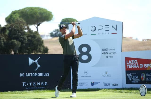 Henrik Stenson of Sweden tees off on the eighth hole during the first round of the Italian Open at Marco Simone Golf Club in Rome. Picture: Luke Walker/Getty Images.