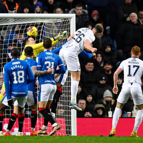 Ross County's Jordan White scores against Rangers for the fifth time in seven appearances in Saturday's 2-1 defeat at Ibrox. (Photo by Rob Casey / SNS Group)