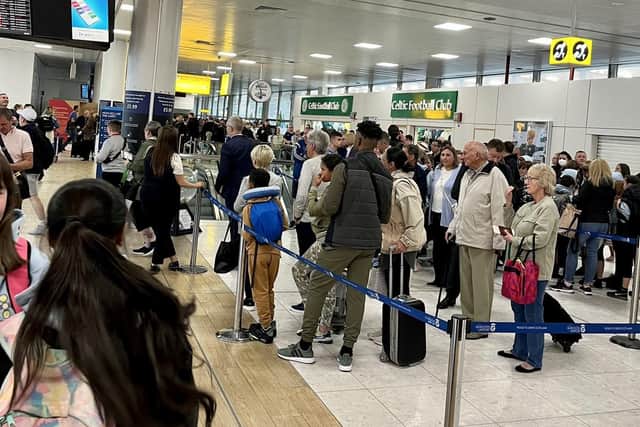 Travel chaos hit Glasgow Airport on Tuesday morning, with queues as pictured here/ Picture: John Morrison/SWNS