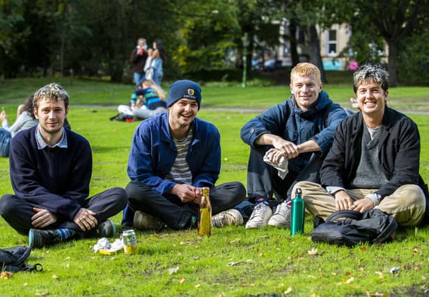 Students George Williams, Hugo Rogers, Ben Boissier and Josh Landau are enjoying being back at university.