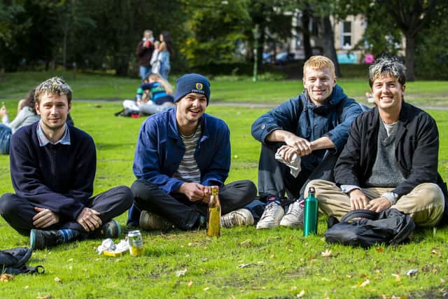 Students George Williams, Hugo Rogers, Ben Boissier and Josh Landau are enjoying being back at university.