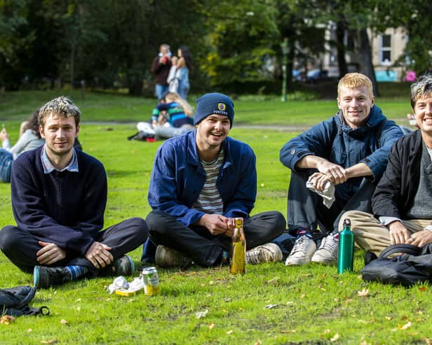 Students George Williams, Hugo Rogers, Ben Boissier and Josh Landau are enjoying being back at university.