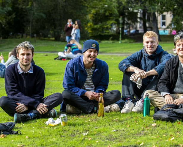 Students George Williams, Hugo Rogers, Ben Boissier and Josh Landau are enjoying being back at university.