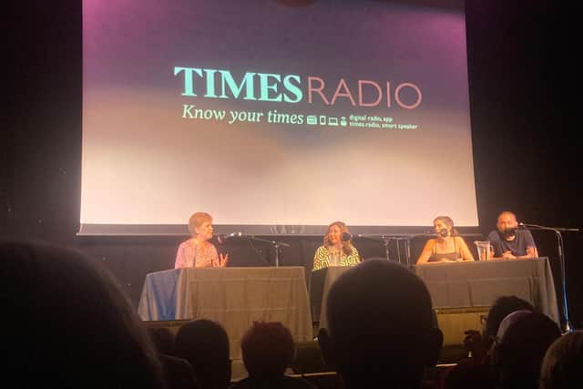 Nicola Sturgeon speaking at Ayesha Hazarika: State of the Nation – Power, Politics and Tractors at the Edinburgh Fringe. Picture: Hannah Brown/National World