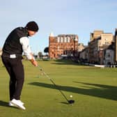 Winner Danny Willett tees off on the 18th hole during the final round of the Alfred Dunhill Links Championship at The Old Course on Sunday. Picture: Matthew Lewis/Getty Images.