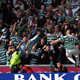 John Hartson celebrates scoring for Celtic against Rangers. Photo: SNS Group