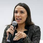 US congresswoman Alexandria Ocasio-Cortez speaks during an event at the US Climate Action Centre during COP26 in Glasgow (Picture: Ian Forsyth/Getty Images)