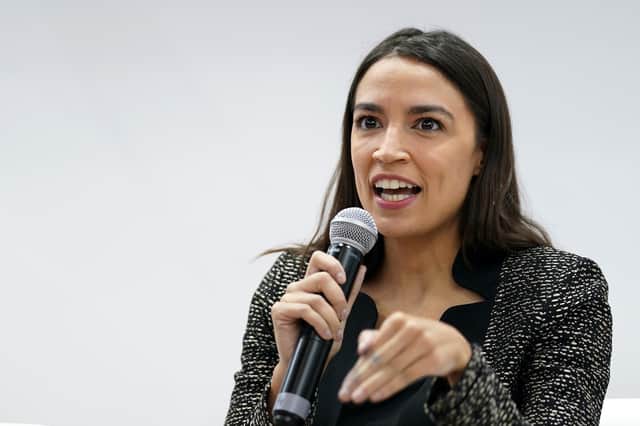 US congresswoman Alexandria Ocasio-Cortez speaks during an event at the US Climate Action Centre during COP26 in Glasgow (Picture: Ian Forsyth/Getty Images)