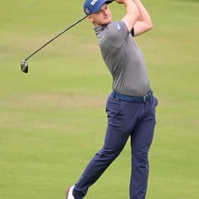 DUBAI, UNITED ARAB EMIRATES - JANUARY 26: David Law of Scotland plays their second shot on the 10th hole during Day One of the Hero Dubai Desert Classic at Emirates Golf Club on January 26, 2023 in Dubai, United Arab Emirates. (Photo by Ross Kinnaird/Getty Images)