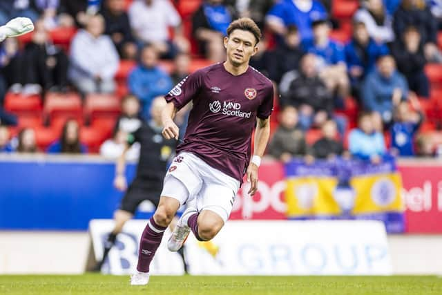 Hearts' Kyosuke Tagawa in action.