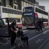 Wheelchair user has to cross cycle lane