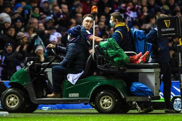 Scotland's Jamie Ritchie goes off injured during the win over England at BT Murrayfield.  (Photo by Ross MacDonald / SNS Group)