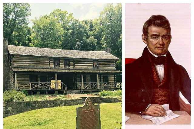 John Ross (right) and his family home in Rossville, Georgia, that was built by his Scottish grandfather.