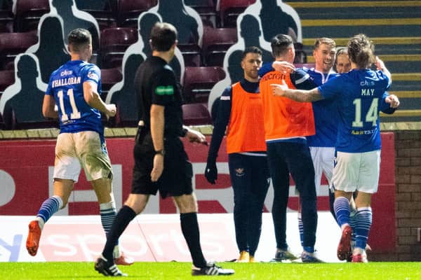 St Johnstone celebrate David Wotherspoon's winner at Motherwell.