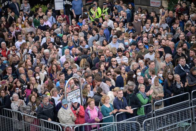 Crowds watch an Accession Proclamation Ceremony at Mercat Cross, Edinburgh, publicly proclaiming King Charles III as the new monarch. Picture date: Sunday September 11, 2022.