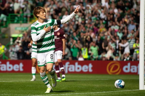 Celtic weren't emphatic in front of goal in their usual fashion across their 2-0 win over Hearts but Kyogo Furuhashi was all of that with his 13th minute deadlock-breaker. (Photo by Craig Foy / SNS Group)