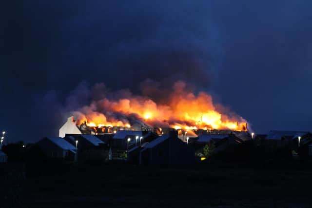 Firefighters battling a major fire at Moorfield Hotel in Brae photo by Handk Manson