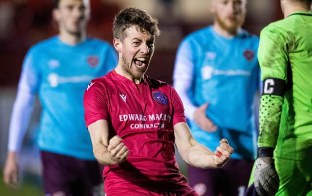 Brora's Martin MacLean celebrates his side's historic win over Hearts at full time. (Photo by Ross Parker / SNS Group)