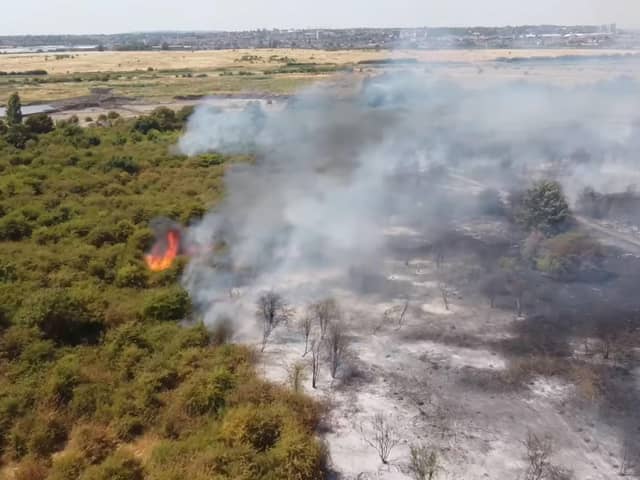 Handout grab from video issued by Luke Channings of the scene after a fire at Dartford Marshes. Issue date: Tuesday July 19, 2022.