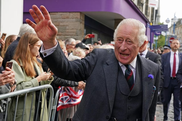 King Charles III arrives at an official council meeting at the City Chambers in Dunfermline, Fife, to formally mark the conferral of city status on the former town, ahead of a visit to Dunfermline Abbey to mark its 950th anniversary.