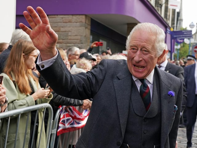 King Charles III arrives at an official council meeting at the City Chambers in Dunfermline, Fife, to formally mark the conferral of city status on the former town, ahead of a visit to Dunfermline Abbey to mark its 950th anniversary.