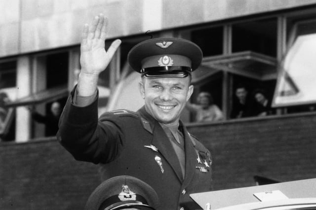 The first man to travel in space, Yuri Alekseyvich Gagarin arrives in London for a Russian trade fair (Picture: Douglas Miller/Getty Images)