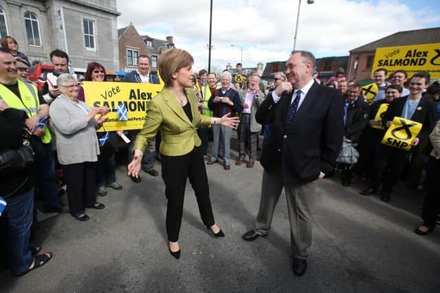 First Minister Nicola Sturgeon with Alex Salmond while on the General Election campaign trail in Inverurie in the Gordon constituency.
