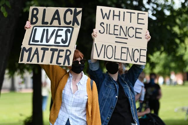 Black Lives Matter protesters at a rally on Glasgow Green