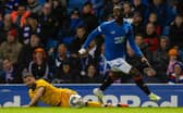 Rangers forward Abdallah Sima leaves Livingston's Jamie Brandon grounded after challenging him for the ball before scoring the opener.  (Photo by Alan Harvey / SNS Group)