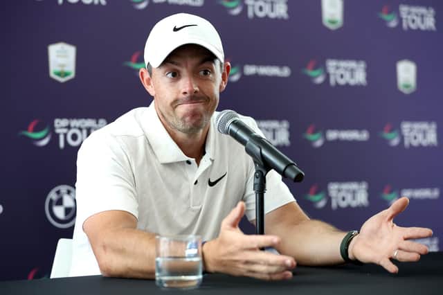 Rory McIlroy of Northern Ireland attends the press conference during the DP World Tour Championship - Rolex Pro-AM prior to the DP World Tour Championship on the Earth Course at Jumeirah Golf Estates in Dubai.