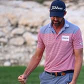 Scott Jamieson celebrates after holing a birdie putt on the 16th hole in the third round of the Commercial Bank Qatar Masters at Doha Golf Club. Picture: Ross Kinnaird/Getty Images.
