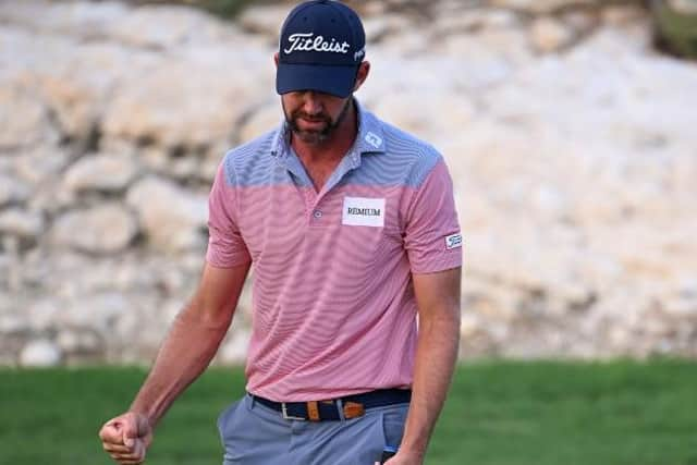 Scott Jamieson celebrates after holing a birdie putt on the 16th hole in the third round of the Commercial Bank Qatar Masters at Doha Golf Club. Picture: Ross Kinnaird/Getty Images.