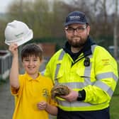 Harvey Dean-Evans, 9, from Wigan, as he is reunited with his pet tortoise 'Mary' which escaped from her home in August last year, after being found by grounds maintenance operative (Pic: Ian Robinson/ENWL/PA Wire )