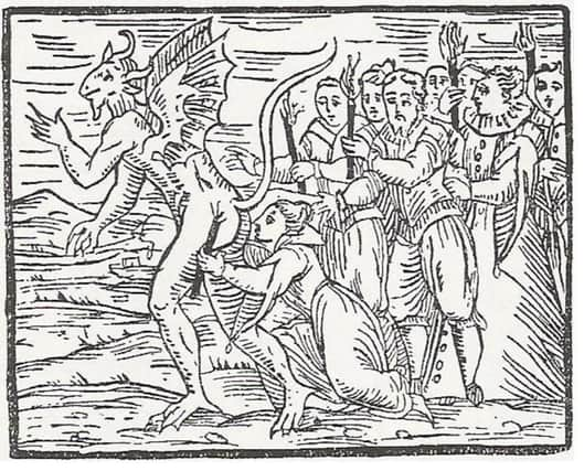 Kissing the devil on the bottom - here illustrated in 1608 - was one of the rituals observed at the great gatherings, or conventions, of witches. PIC: Creative Commons.