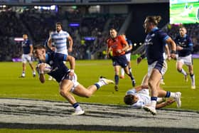 Cam Redpath scores for Scotland against Argentina. Picture: Jane Barlow/PA Images