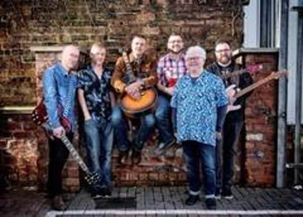 The Fun Lovin’ Crime Writers, from left: Chris Brookmyre; Doug Johnstone, Mark Billingham, Luca Veste, Val McDermid and Stuart Neville