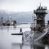 Vanguard-class submarine HMS Vigilant, one of the four UK subs armed with Trident nuclear missiles, at HM Naval Base Clyde