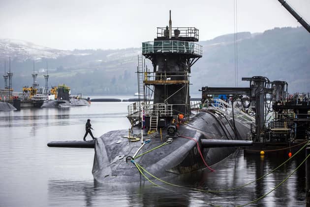 Vanguard-class submarine HMS Vigilant, one of the four UK subs armed with Trident nuclear missiles, at HM Naval Base Clyde