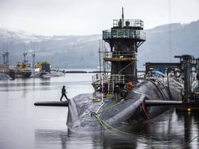 Vanguard-class submarine HMS Vigilant, one of the four UK subs armed with Trident nuclear missiles, at HM Naval Base Clyde